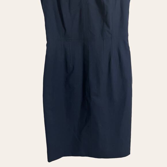 Rebecca Taylor Navy Blue Tailored Stretch Modern Ruffled Sheath Dress Size 6 - Picture 7 of 13
